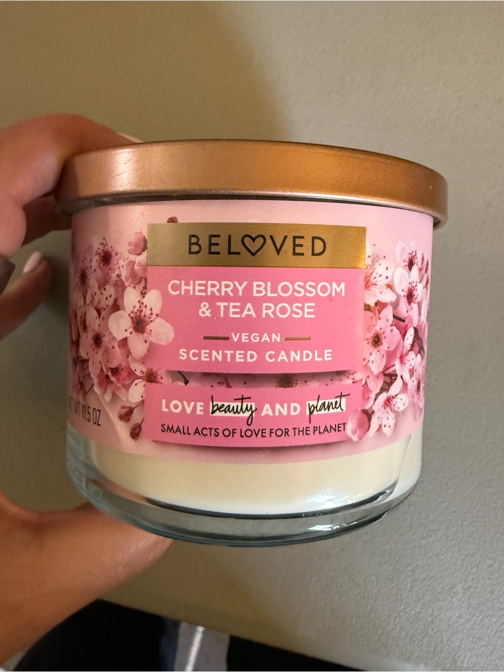 Beloved Cherry Blossom & Tea Rose Scented Candle - Pink